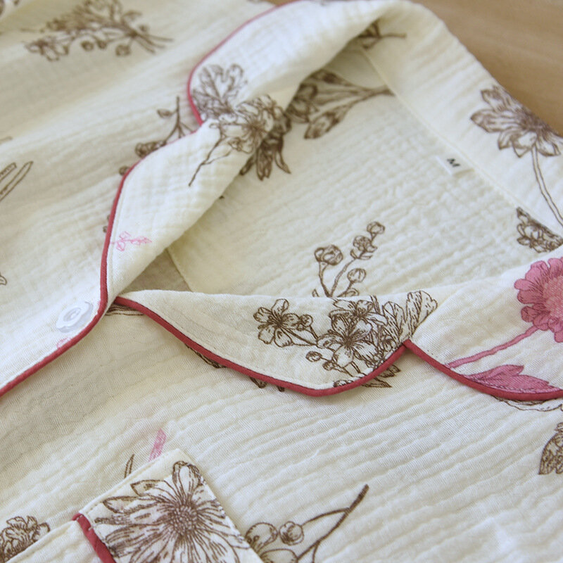 Set piyama elegan wanita setelan baju tidur musim panas 2023 musim gugur baru dua potong lengan panjang motif bunga piyama pakaian tidur wanita