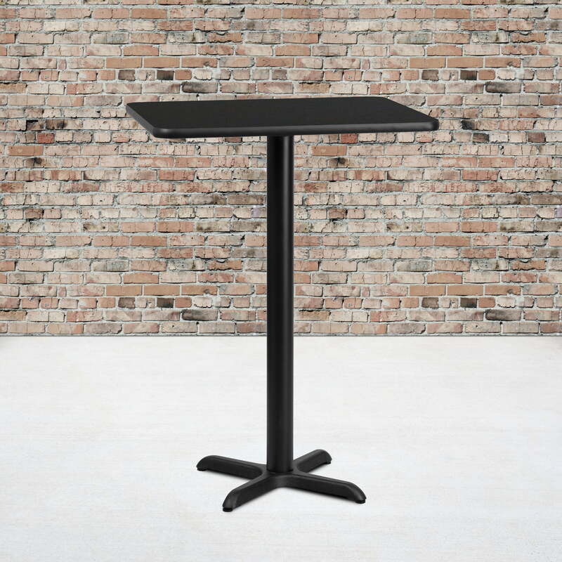 24" x 30" Rectangular Black Laminate Tabletop Bar Table with 22" x 22" Bar Height Table Base