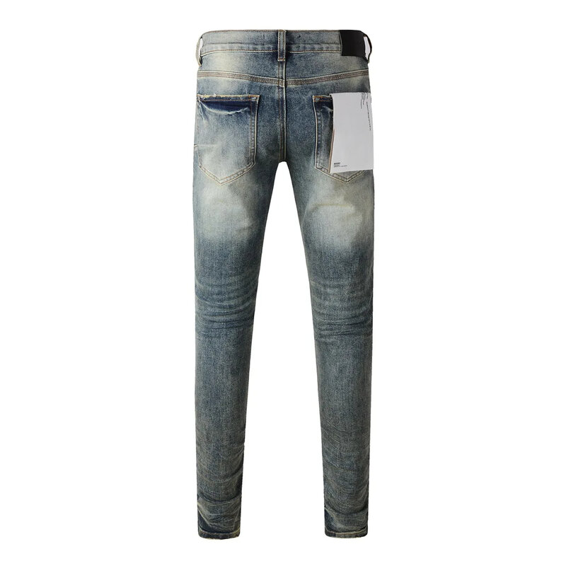 Jeans di marca ROCA viola di alta qualità 1:1 High Street Blue Matte Bleach Wash Fashion Repair pantaloni Skinny in Denim a vita bassa