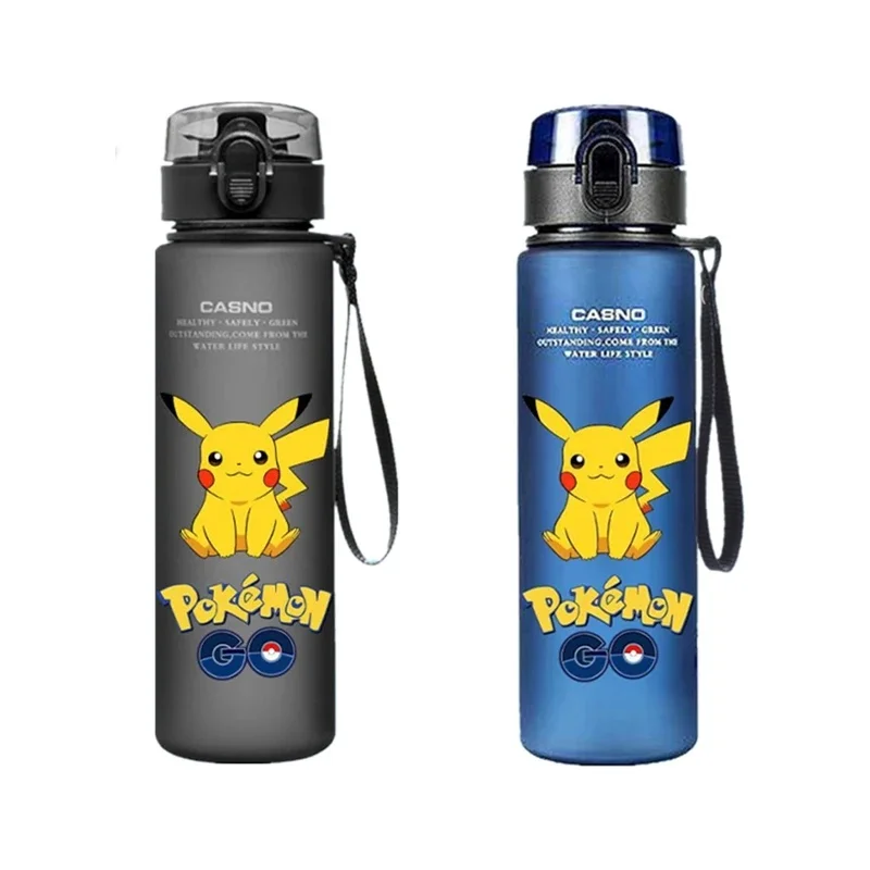 560ML Anime Pokemon Monster gelas air Ash Ketchum Pikachu Gengar portabel plastik olahraga luar ruangan kapasitas tinggi hadiah cangkir air