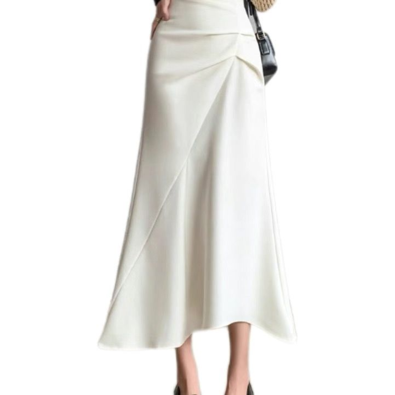 용수철 여성 하이웨이스트 슬림 스커트, 단색, 얇은 가방 힙합, 인어 불규칙 주름 패션, 올 매치 스커트, 신상