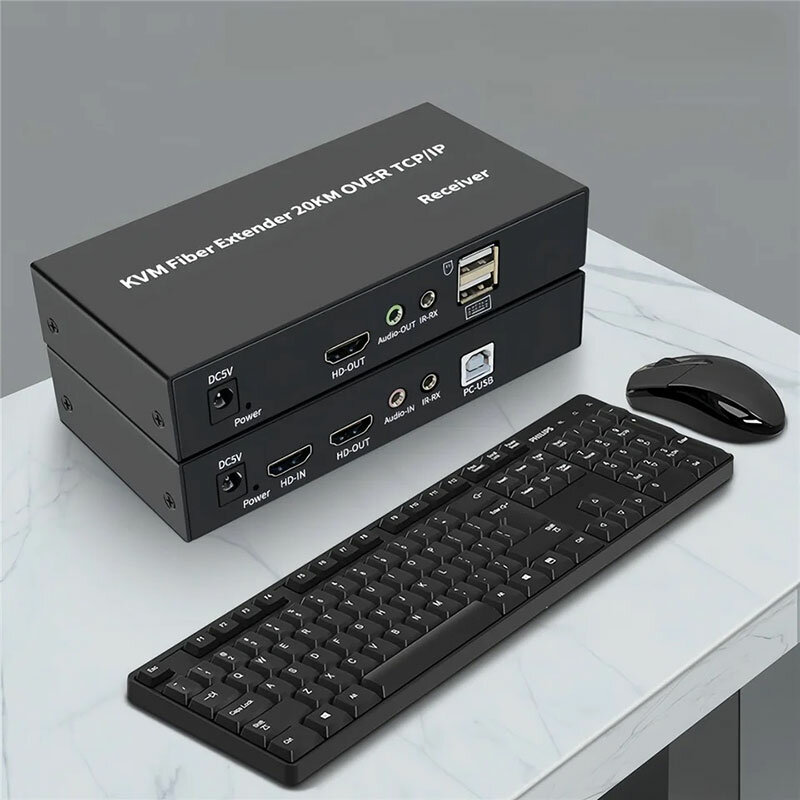 KVM 광섬유 USB 확장기, 비디오 송신기 리시버, SC 광섬유 케이블 확장기, 마우스 키보드 PC용 KVM 스위치, 20km