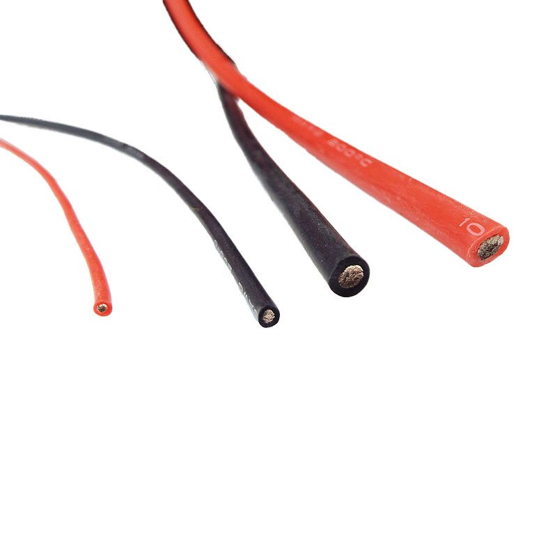 Kawat silikon elektrik lembut tahan panas warna hitam merah 10M konektor baterai kabel tembaga 18 20 22 24 26 28 30 AWG