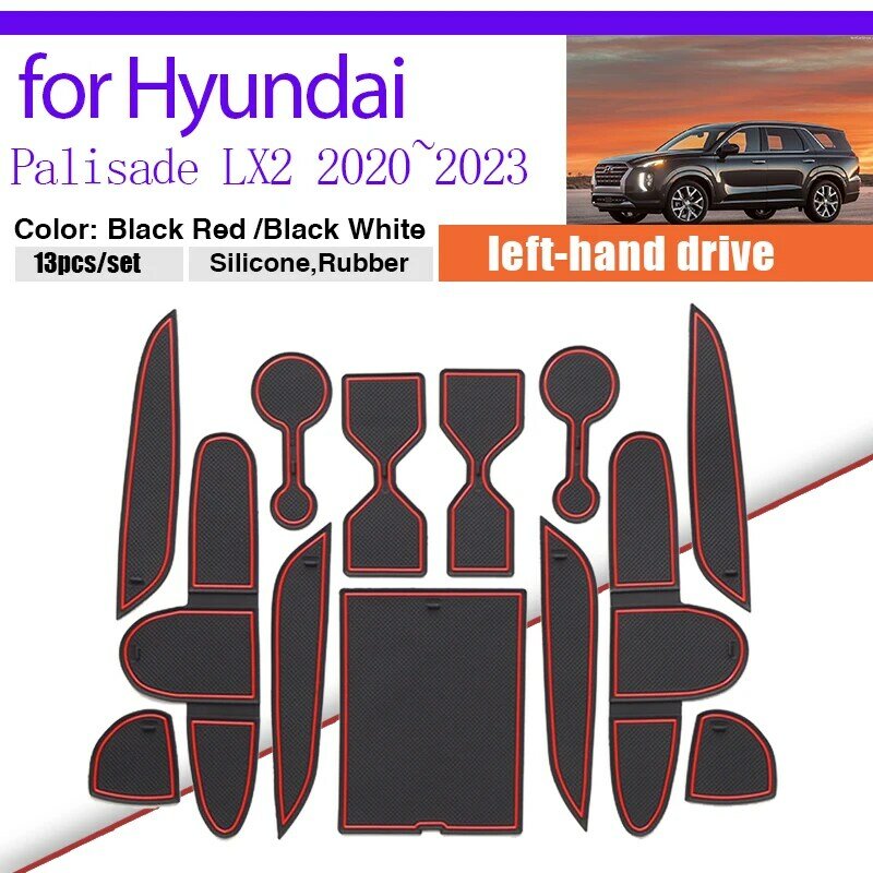 Rubber Door Groove Pad for Hyundai Palisade LX2 2020~2023 2021 2022 Dust-proof Anti-slip Storage Mat Gate Slot Car Sticker Rug