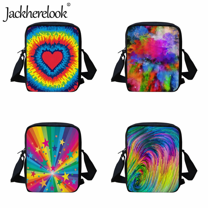 Jackherelook-Bolsa de mensajero con estampado colorido de arcoíris para niños y niñas, bolsos cruzados de ocio, bolsas de compras de viaje