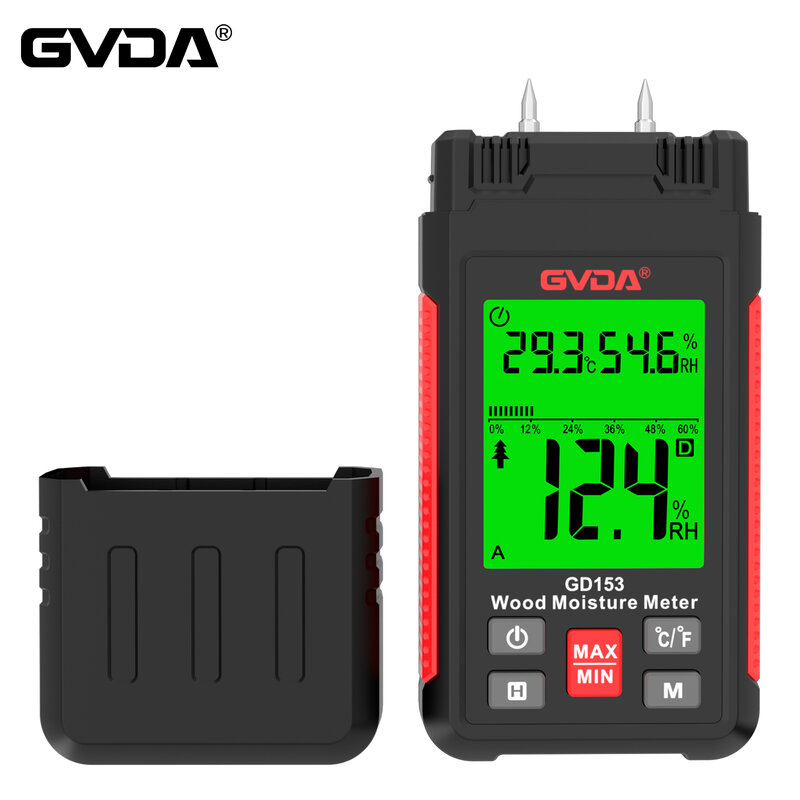 GVDA Digital Wood Moisture Meter Wood Humidity Tester Hygrometer Timber Damp Detector LCD Display Cement Brick Moisture Meter