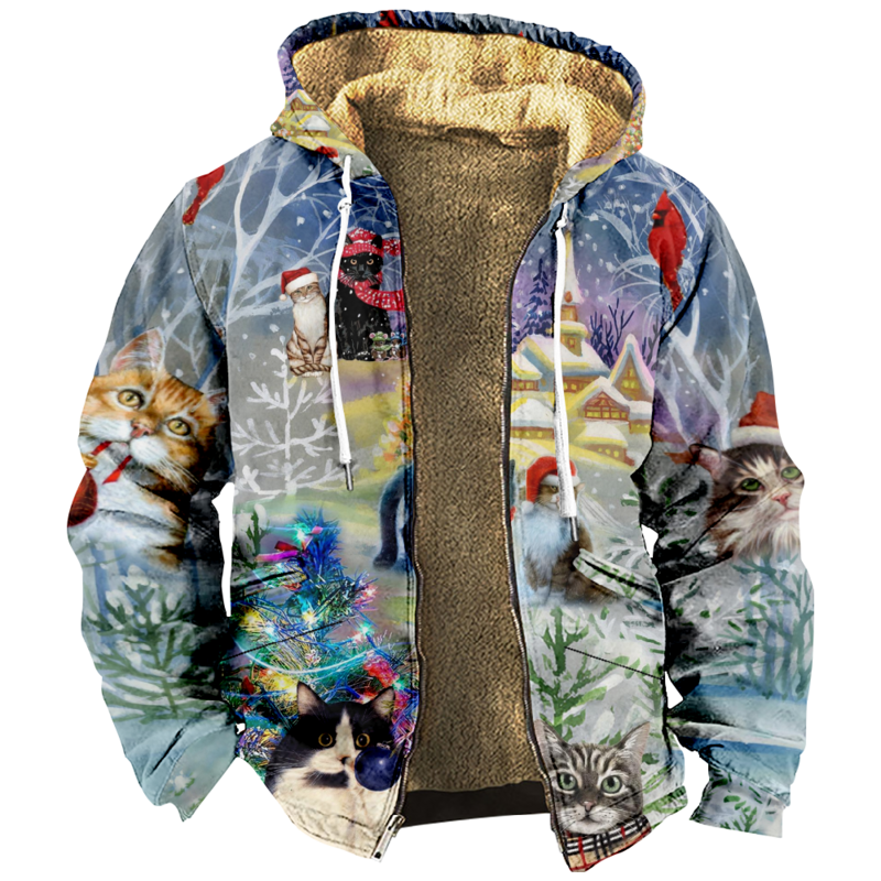 2023 Рождественская Толстовка, модное блестящее пальто с воротником-стойкой, женская и мужская забавная уличная одежда 3D