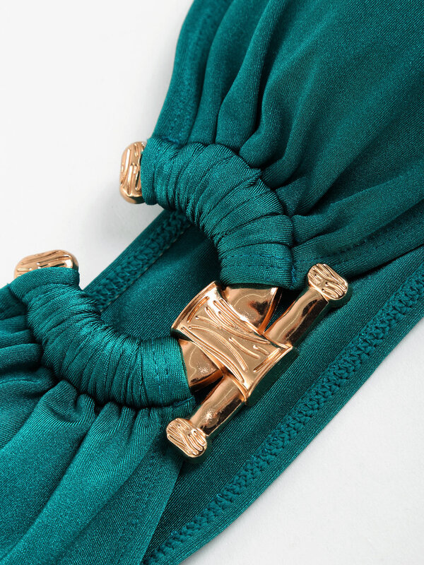 Zaful-女性用の単色水着,光沢のある金属製の結び目が付いたファッショナブルな水着,パッド入りのブラ,ローウエスト