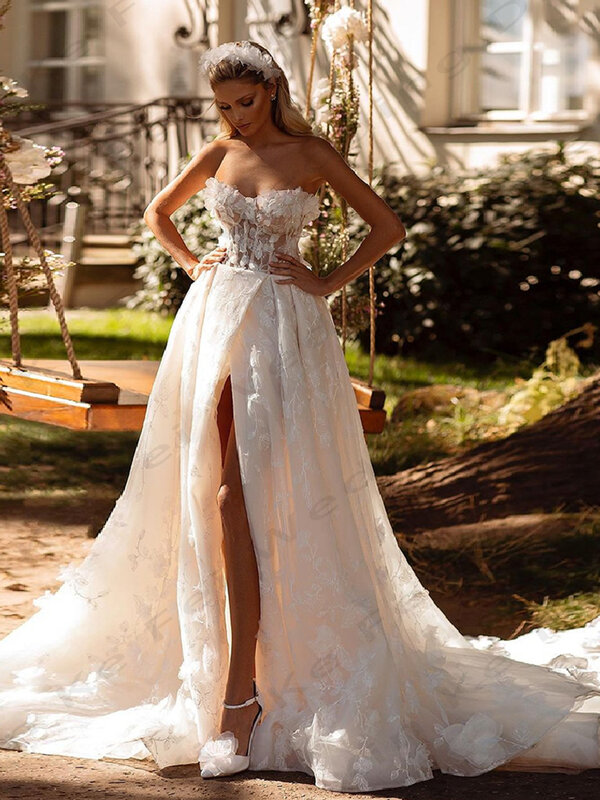 Женское свадебное платье It's yiiya, белое кружевное платье с разрезом сбоку на лето 2019