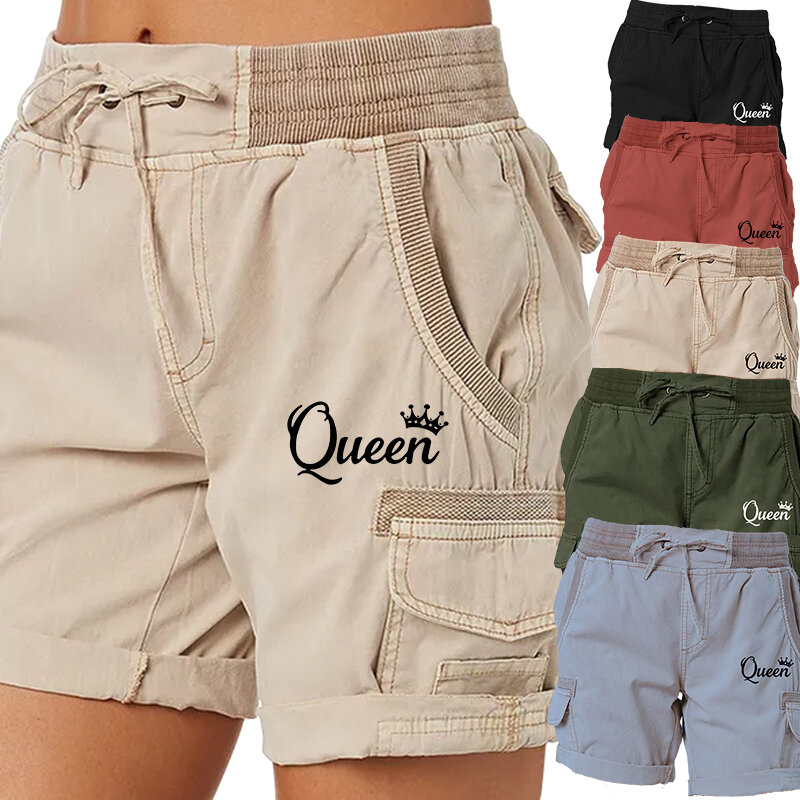 Pantalones cortos con estampado de Reina para mujer, Shorts Cargo elásticos para Golf, trabajo activo, exteriores, verano, con bolsillos