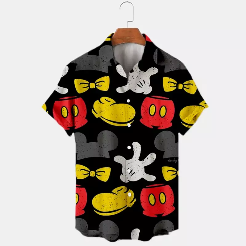 Летняя рубашка 2023, модная рубашка с мультяшным принтом из мультфильма «Интерстеллар», Топ в стиле Харадзюку, мужская рубашка с лацканами, Гавайские рубашки Диснея