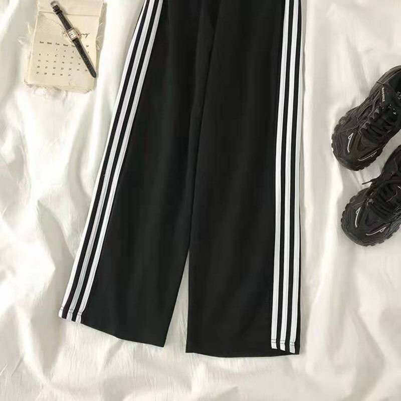MEXZT-pantalones de chándal a rayas de S-4Xl para mujer, ropa de calle de gran tamaño, pantalones de pierna ancha, Harajuku, Joggers holgados, pantalones casuales de moda coreana