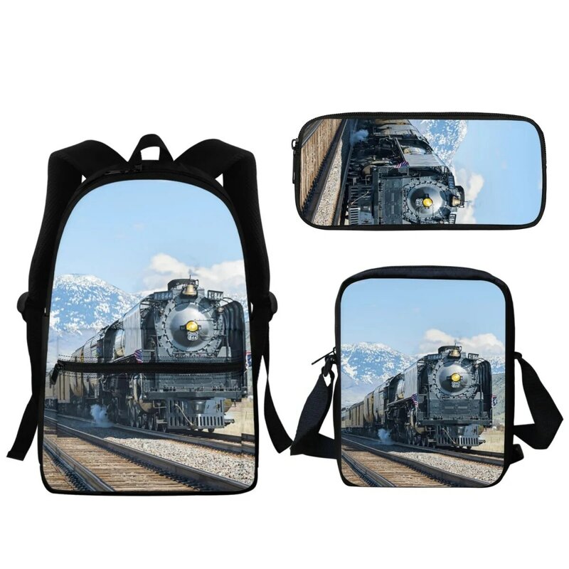 Steam Locomotive Print Boys Kids Backpack Fashion Zipper BookBags Back to School Gift Portable Travel Messenger Bag Stationery