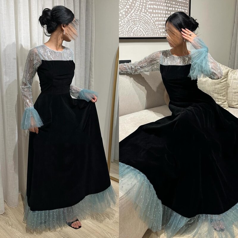 Mesprit Mode elegante Juwel A-Linie Abendkleider falten drapierte Paille tte Satin Anke Länge benutzer definierte Kleid
