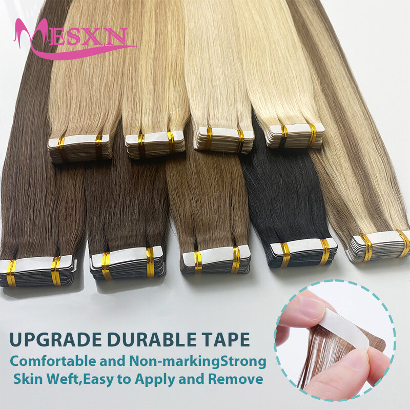 Straight Tape In Hair Extensions Real Human hair Natural Hair Extension 16"-24" Black Brown Blonde Invisible Can dye For Salon