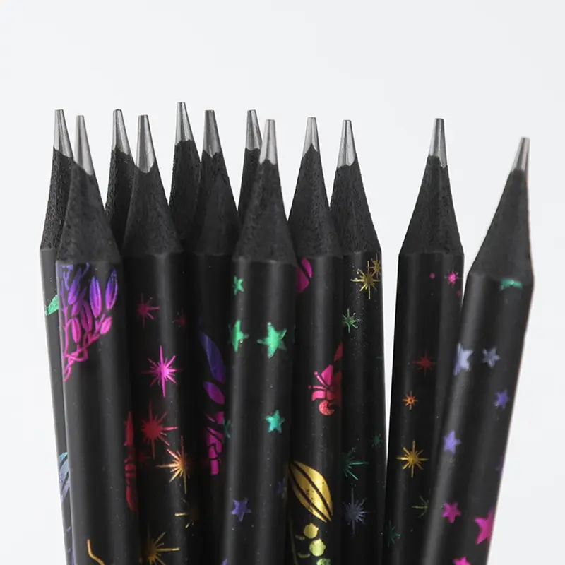 HB 블랙 모조 나무 다이아몬드 연필, 학생 쓰기 드로잉 연필 문구, 12 개/세트
