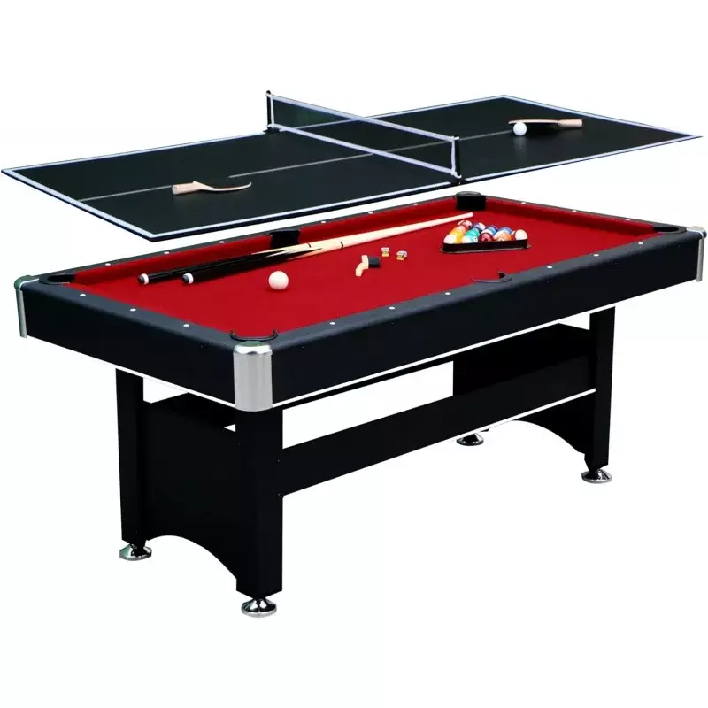 Spartan-Table de billard noire avec dessus de tennis de table, feutre rouge, 6 pieds