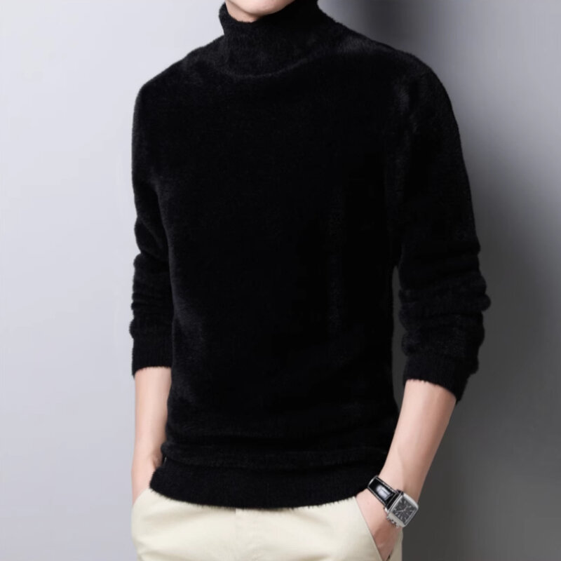 2024 Men's Mink Wool Knitted Sweaters Turtleneck Casual Pullovers Autumn Winter New Base Shirt Men Warm High Lapels Top M-4XL