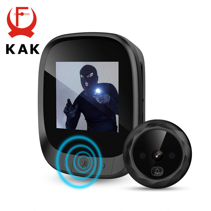 KAK-Campana electrónica para puerta, visor inteligente de puerta con pantalla LCD de 2,4 pulgadas, puerta nocturna, mirilla, grabación de fotos con cámara digital