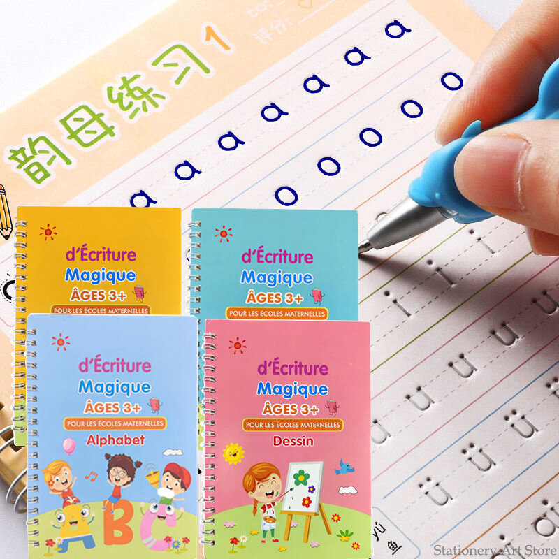 Montessori ภาษาฝรั่งเศสคำ3D Copybook จม Reusable ตัวอักษรหนังสือมหัศจรรย์เด็กโน้ตบุ๊คสำหรับตัวอักษรลายมือการเขียนของขวัญ