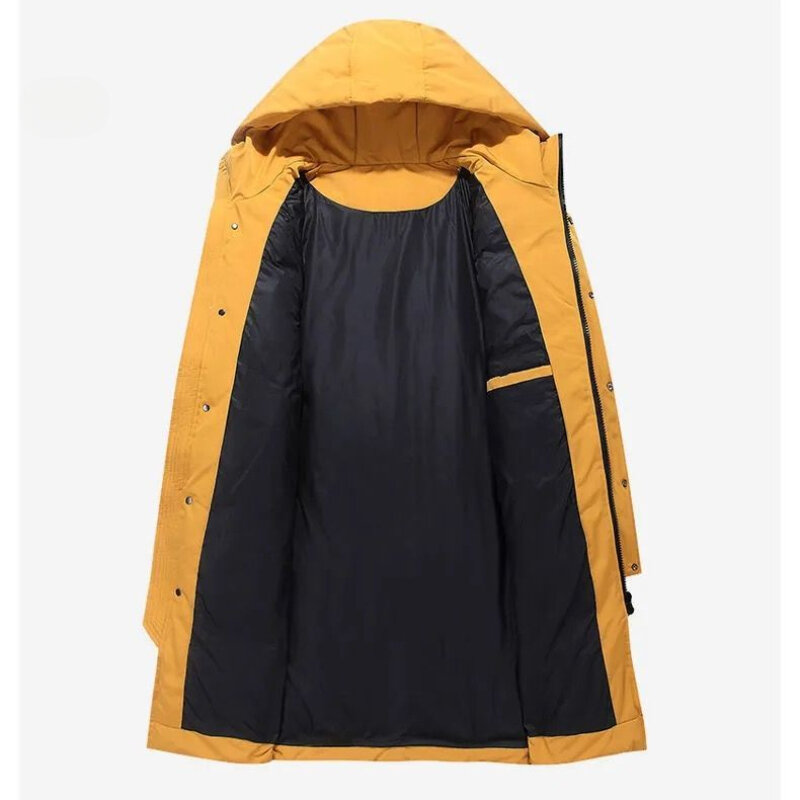 Abrigo de plumón con capucha para hombre, parka gruesa de longitud media con diseño de moda para clima frío, color blanco, novedad de invierno, 2023