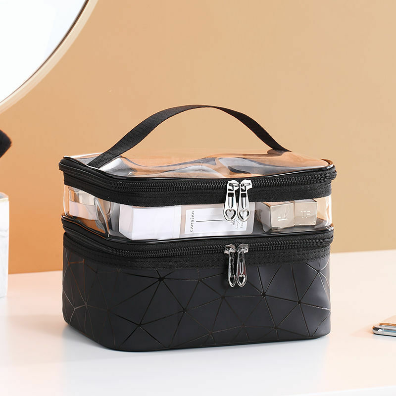 새로운 더블 레이어 화장품 가방 상자 격자 휴대용 여성 메이크업 아티스트 다기능 스토리지 메이크업 가방, 메이크업 상자 가방