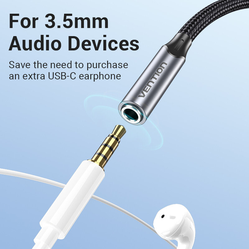 Vention Type C To 3.5 Adapter USB C To Jack 3.5 AUX Earphone Connecter Kabel Audio untuk Xiaomi Mi 9 10 Pro Huawei USB-C To 3.5Mm