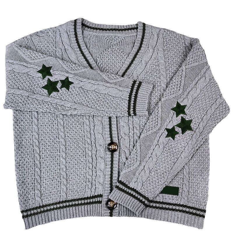 Nowy europejski i amerykański damski płaszcz sweter dziergany haftowany literami gwiazdy z tą samą eksplozją wysokiej jakości.