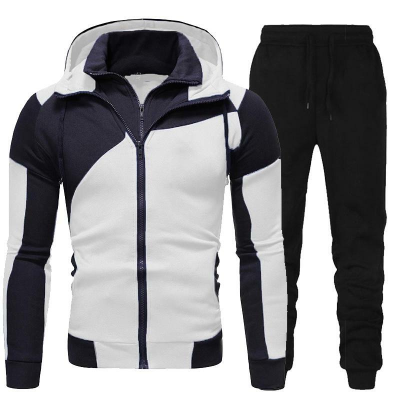 Autumn Winter Men's Tracksuits Fashion Male Zipper Hoodies+Jogging Trouser Patchwork Fitness Run Suit Casual Sportswear