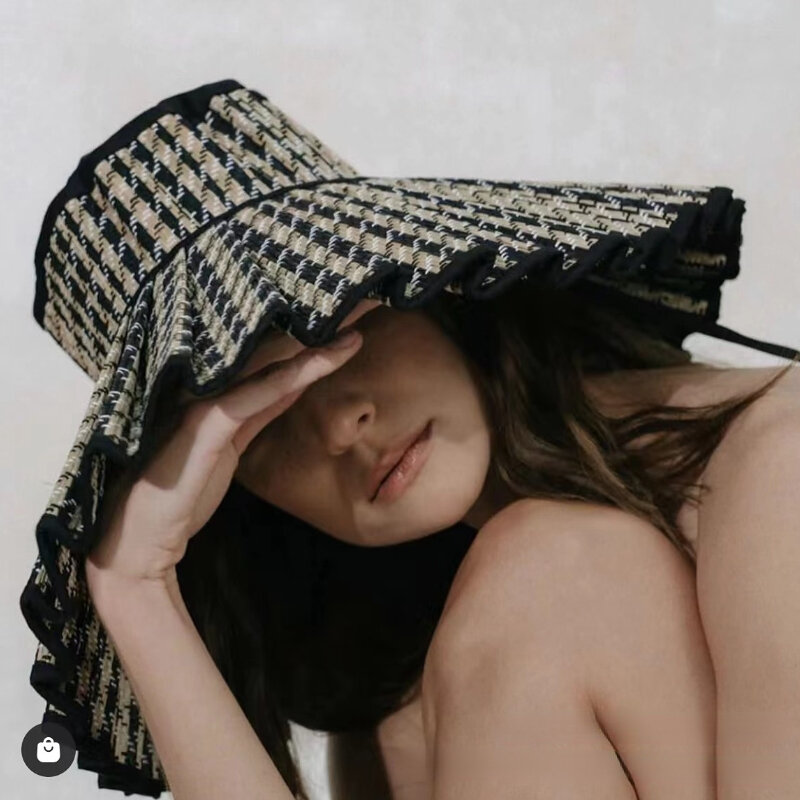 Topi Matahari Wanita Lipat Musim Panas Topi Jerami Gaya Lorna Tabir Surya Atasan Kasual Topi Pantai Luar Ruangan Tali Naungan Topi Wanita Dewasa