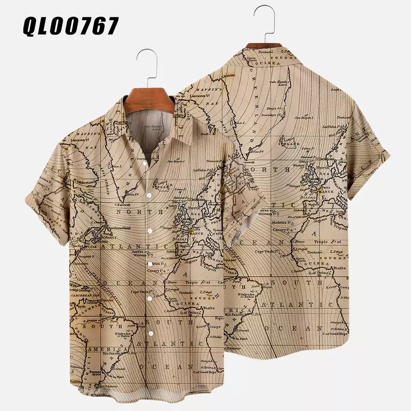 Camicie hawaiane mappa camicia con stampa 3d camicie da donna da uomo camicia con risvolto vocazione Casual da uomo camicetta da viaggio Camisa da spiaggia estiva Casual
