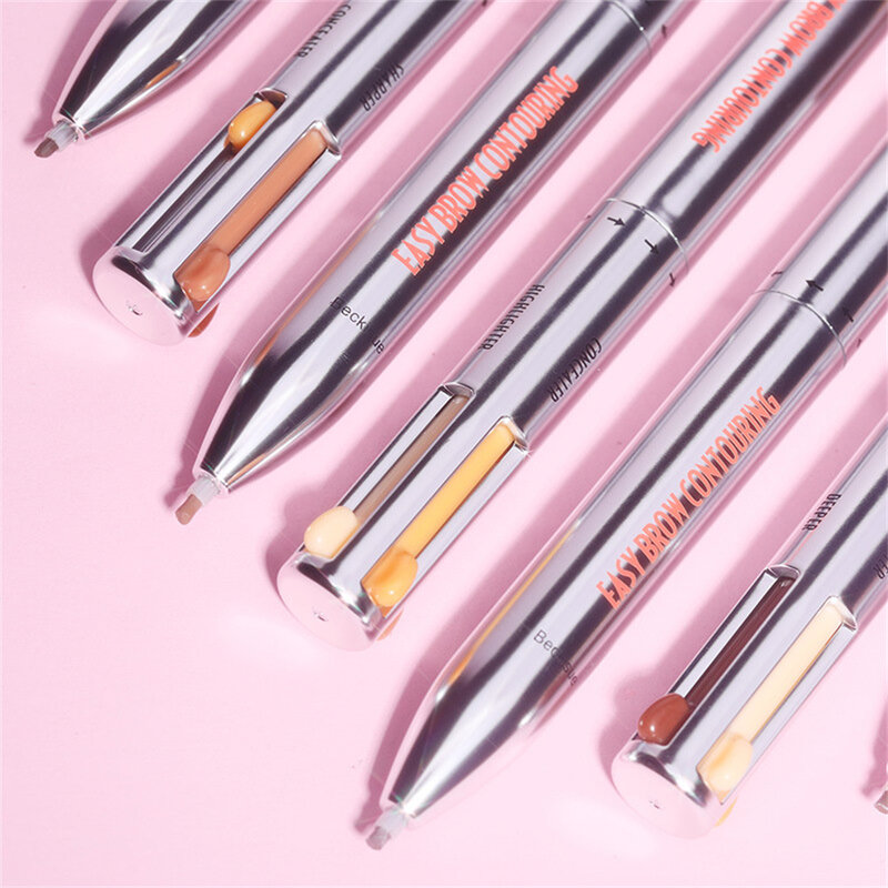 4สีแบบหมุน4 In 1 Eyebrow ปากกาแต่งหน้าสำหรับผู้หญิงกันน้ำติดทนนาน Highlighting Brow ดินสอเขียนคิ้วปากกา