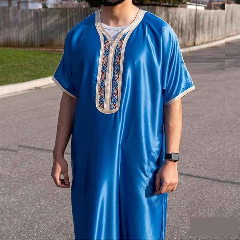 Muslim Men Jubba Thobe Kaftans Dress Ramadan Embroidery Dishdasha Robe Arab Loose Long Blouse Gown Eid Mubarak Clothing