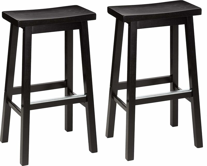 Basics Solid Wood Saddle-Seat Kitchen Counter Barstool, 29-Inch Height, Black - Set of 2