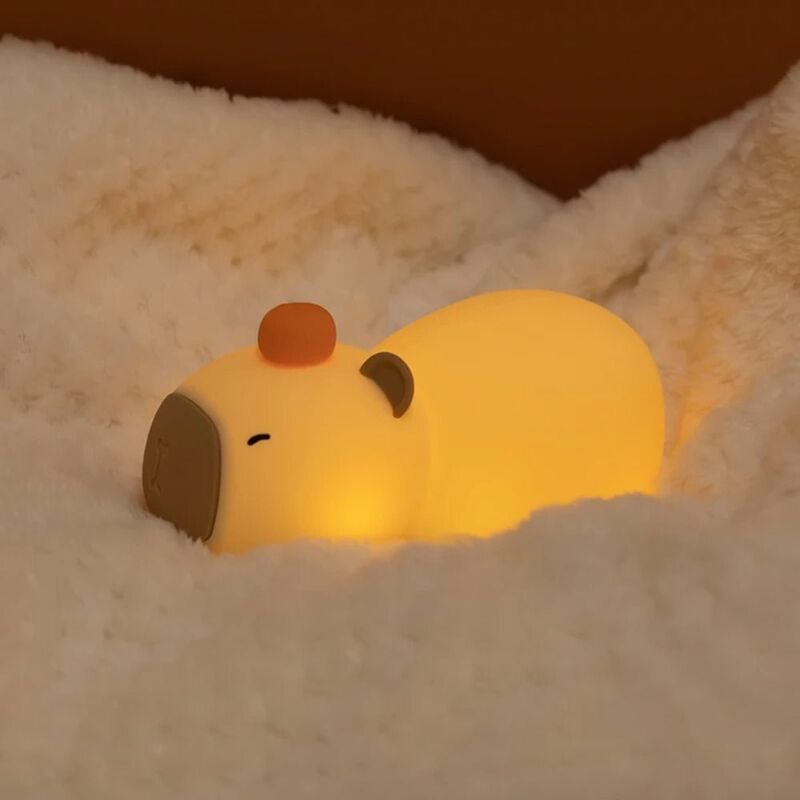 ไฟกลางคืนซิลิโคน capybara โคมไฟชาร์จ USB สร้างบรรยากาศน่ารัก lampu tidur การนอนหลับนิ่มลายการ์ตูนโคมไฟตั้งโต๊ะ pelindung Mata
