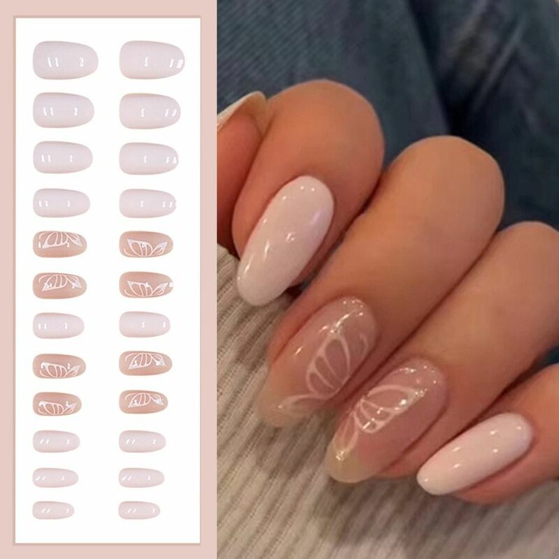24 pezzi premere sulle unghie unghie finte ovali corte farfalla rosa francese unghie finte Manicure fai da te punte per unghie rimovibili