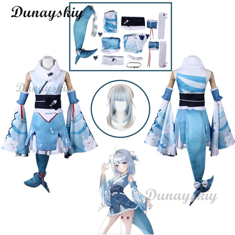 Vtuber Hololive Cosplay Gawr Gura Costume Lovely New Year Kimono Uniform Dress Uniform Halloween Party Outfit For Women Girls