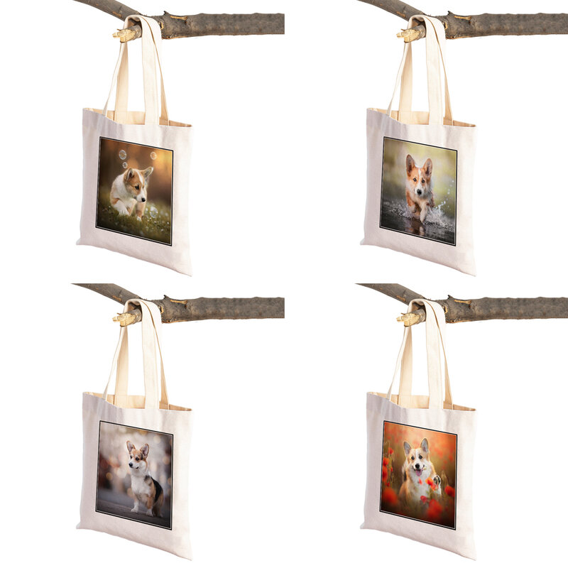 Welsh Corgi-女性用の犬のトートバッグ,かわいいペットの財布,エコロジー,折りたたみ式,ショッピングバッグ