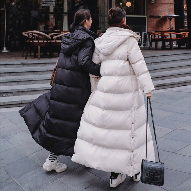 Jaqueta longa para baixo puffer feminina, casaco de algodão grosso, solto, coreano, inverno, 2023