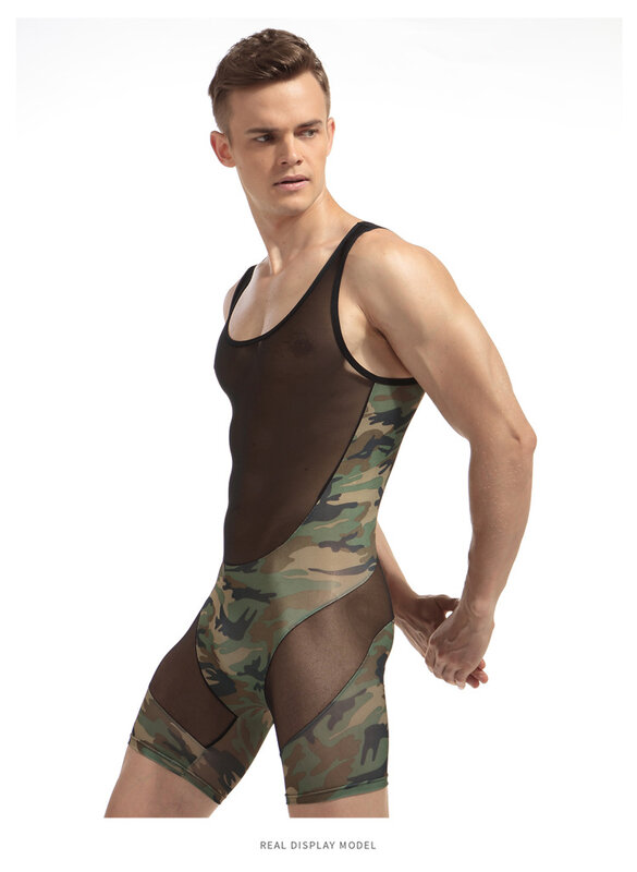 Youth Funny Underwear for Young People Gay Sexy Bottom Lingerie Men's Fashion Camo Bodysuit Sissy Slim Fit Running Exercise Wear
