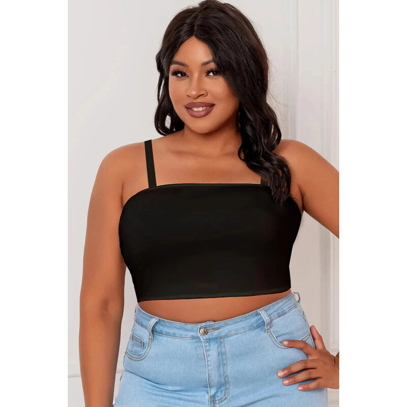 Plus Size Black Casual Cami Sleeveless Backless Tank Tops