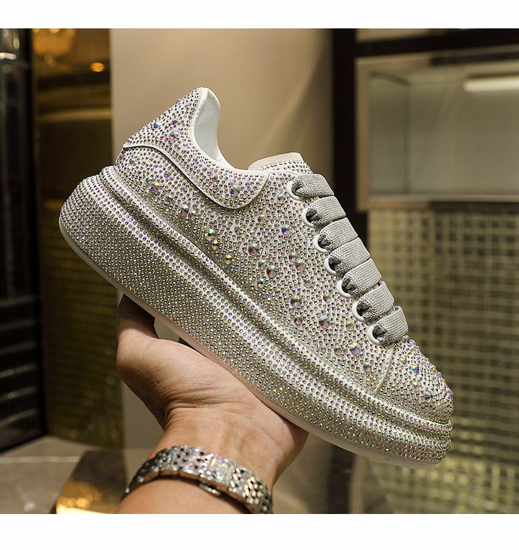 New 2023 Autumn Women Platform Shoes rhinestones Thick-soled White Silver Shoes Shining Crystal Sneakers Trend Casual Sneakers