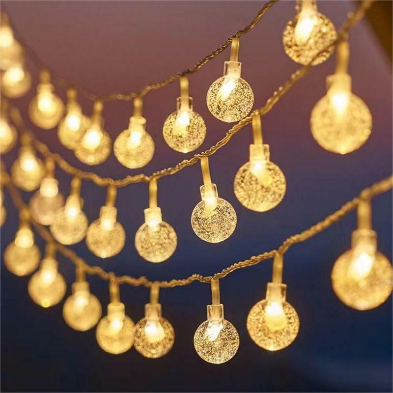 Crystal Ball Christmas String Light, Snowflake Xmas Tree Bulb, Fairy Lights, Guirlanda, Decoração de Casa, Festa de Casamento, 1.5 m, 3m