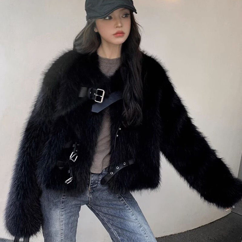 Fried Street Fur Jacket Women Overcoat 2023 Autumn Winter New Imitation Fox Fur Coat Female Outwear Fashion Loose Warm Coat Tops