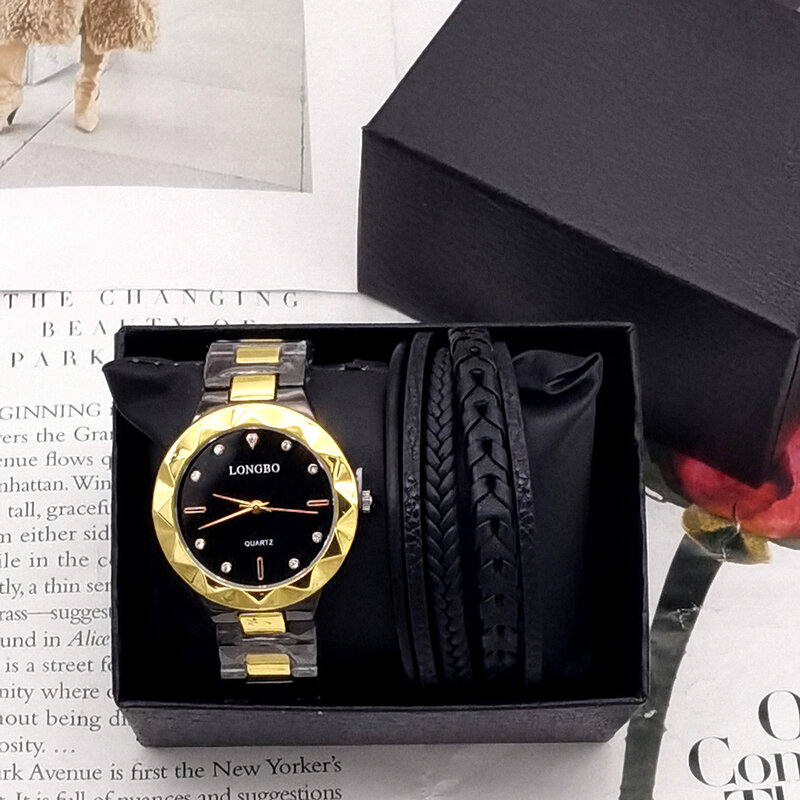 Relógio de quartzo de aço inoxidável masculino, 3bar, impermeável, relógio de pulso de luxo com pulseiras aprendizes, caixa, moda masculina
