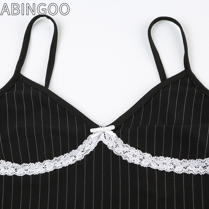 ABINGOO-Sexy Slim Camis listrado feminino, Ladies' Camis, patchwork de renda, profundo decote em v, sem mangas, espartilho Tops, streetwear Y2K, moda