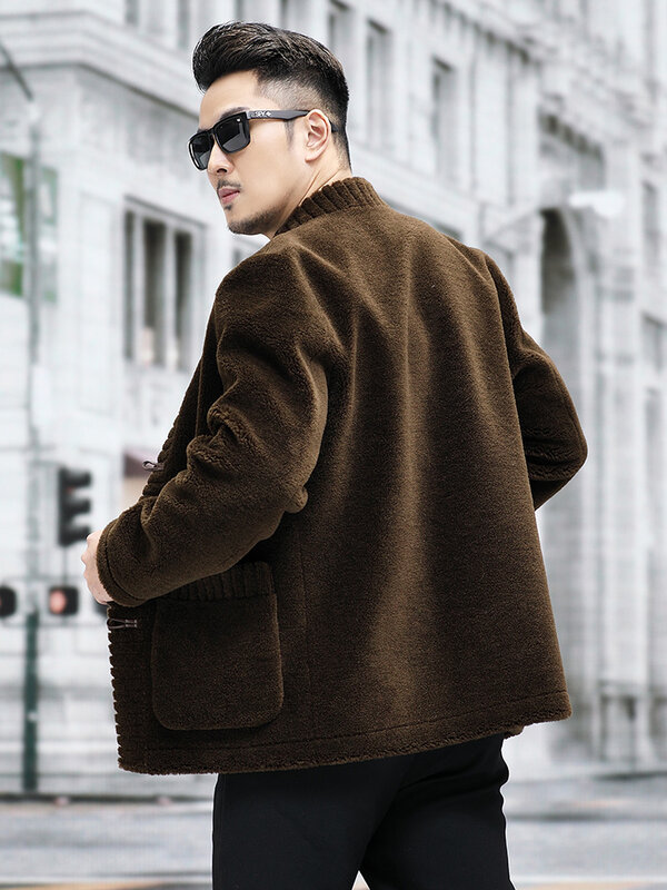 Fashion Men 2023 Winter Sheep Shearing Warm Coats Men's Stand Collar Real Fur Outerwear Male Genuine Wool Fur Jackets P513