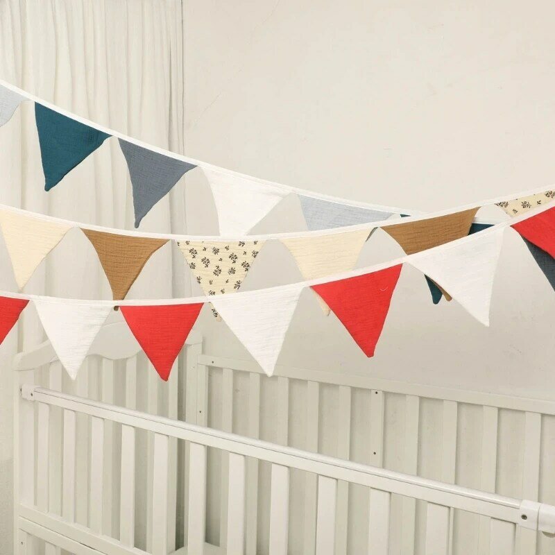 Double-sided Pure Cotton Printed Fabric Triangle Flag Wall Hanging Garlands Baby Shower Party Bunting Banner Nursery Oranament