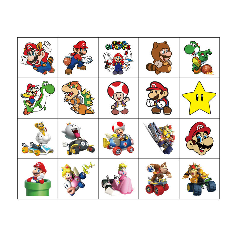 20 buah stiker tato Super Mario lucu tahan air stiker Mario Bros kartun lucu anak perempuan hadiah Natal ulang tahun mainan hadiah