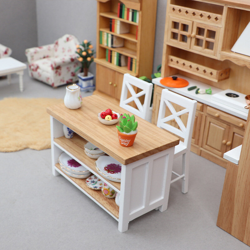 Dollhouse Miniature Mesa de Jantar e Cadeira, Bar Balcão Modelo, Móveis Decoração Toy, Doll House Acessórios, 1:12, 1 Conjunto